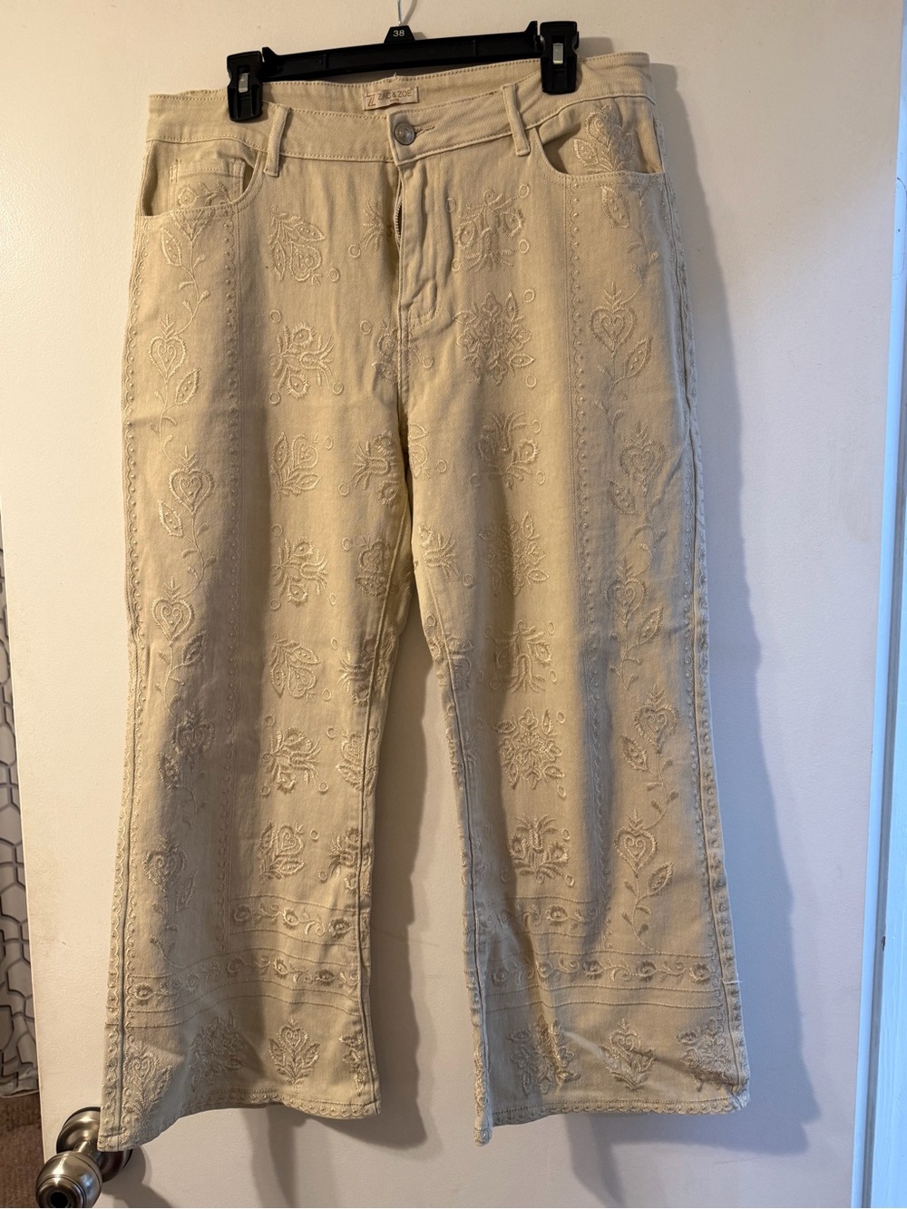 Embroidered Wide-Leg Women’s Pants in Cream